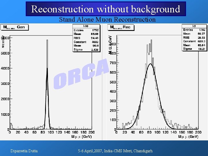 Reconstruction without background Stand Alone Muon Reconstruction Dipanwita Dutta 5 -6 April, 2007, India-CMS Reconstruction without background Stand Alone Muon Reconstruction Dipanwita Dutta 5 -6 April, 2007, India-CMS