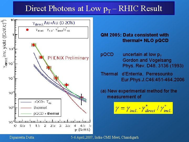 Direct Photons at Low p. T – RHIC Result QM 2005: Data consistent with Direct Photons at Low p. T – RHIC Result QM 2005: Data consistent with
