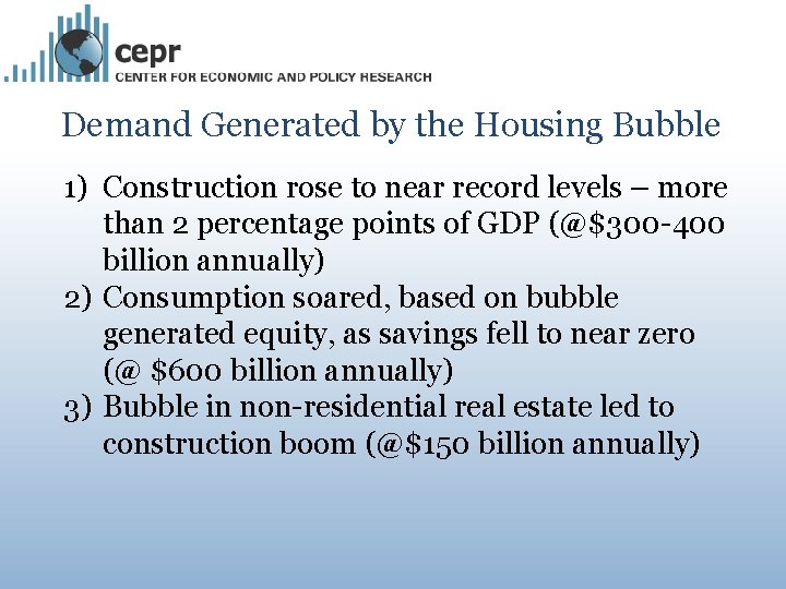 Demand Generated by the Housing Bubble 1) Construction rose to near record levels –