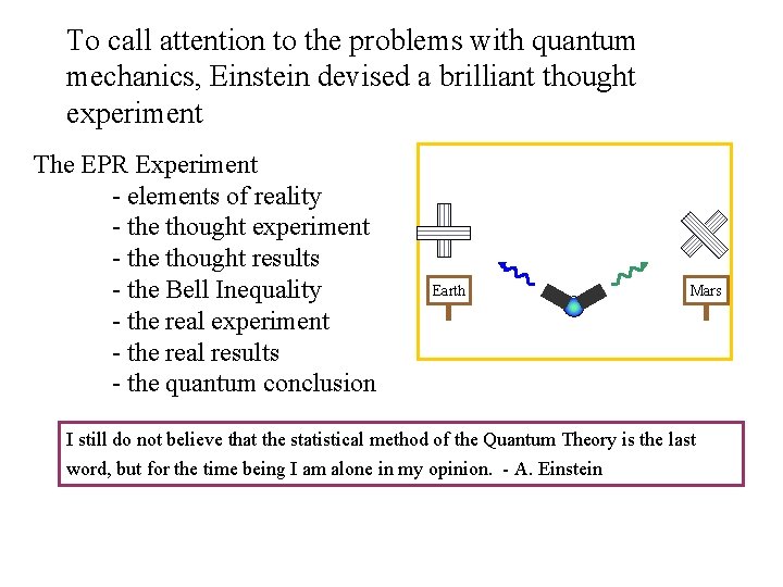 To call attention to the problems with quantum mechanics, Einstein devised a brilliant thought