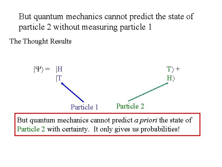But quantum mechanics cannot predict the state of particle 2 without measuring particle 1