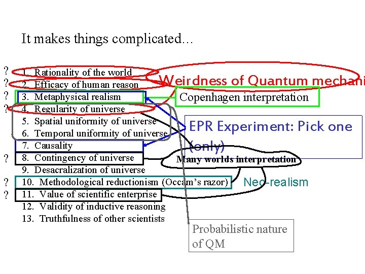 It makes things complicated… ? ? ? 1. Rationality of the world 2. Efficacy