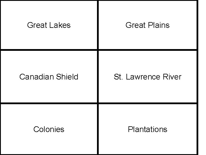 Great Lakes Great Plains Canadian Shield St. Lawrence River Colonies Plantations 