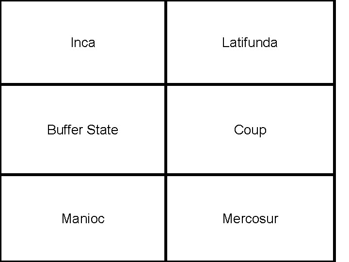 Inca Latifunda Buffer State Coup Manioc Mercosur 