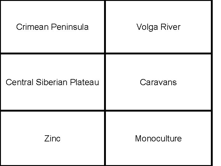 Crimean Peninsula Volga River Central Siberian Plateau Caravans Zinc Monoculture 