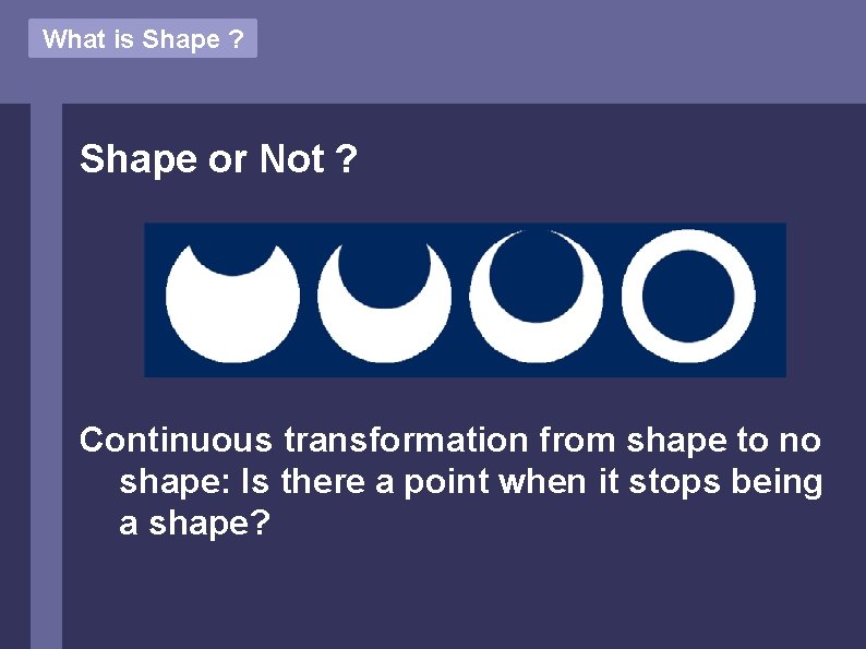 What is Shape ? Shape or Not ? Continuous transformation from shape to no