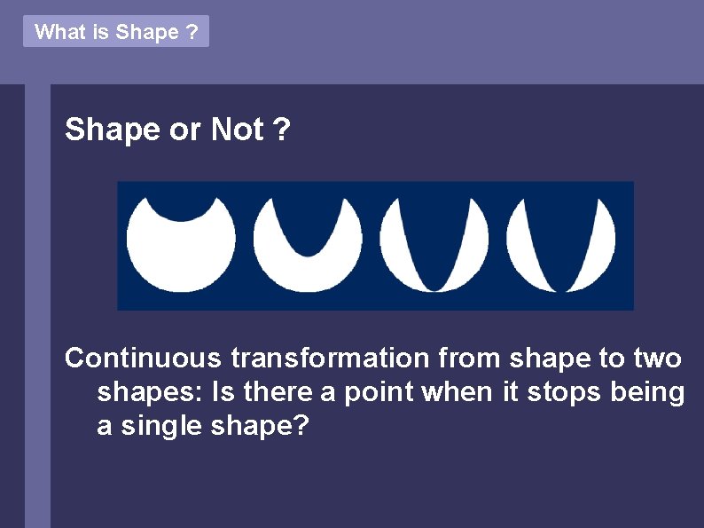 What is Shape ? Shape or Not ? Continuous transformation from shape to two
