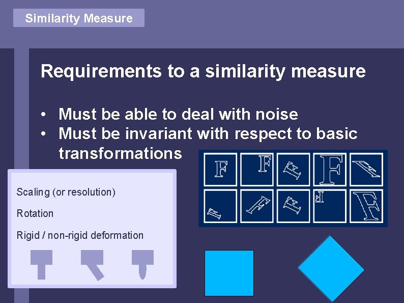 Similarity Measure Requirements to a similarity measure • Must be able to deal with