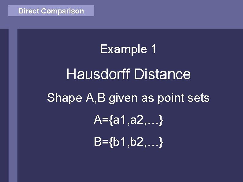 Vector Direct Comparison Example 1 Hausdorff Distance Shape A, B given as point sets