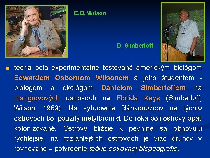 E. O. Wilson D. Simberloff n teória bola experimentálne testovaná americkým biológom Edwardom Osbornom