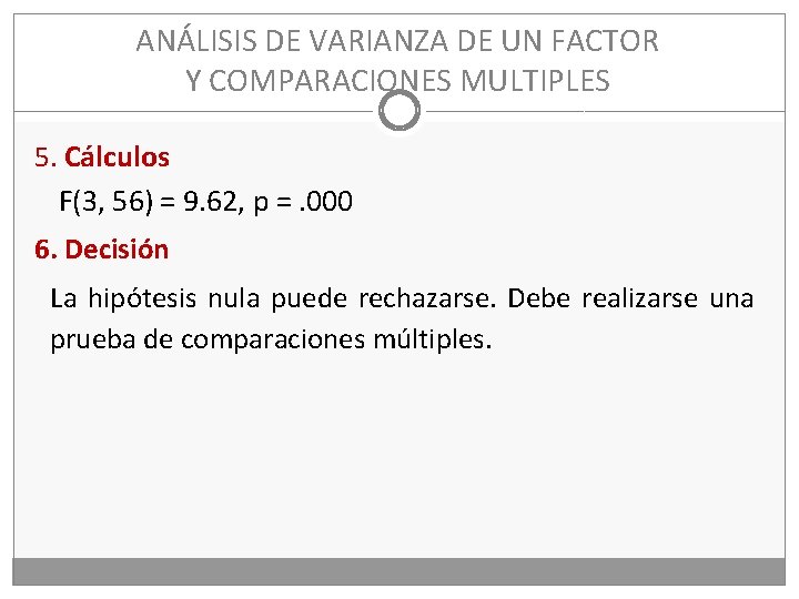 ANÁLISIS DE VARIANZA DE UN FACTOR Y COMPARACIONES MULTIPLES 5. Cálculos F(3, 56) =