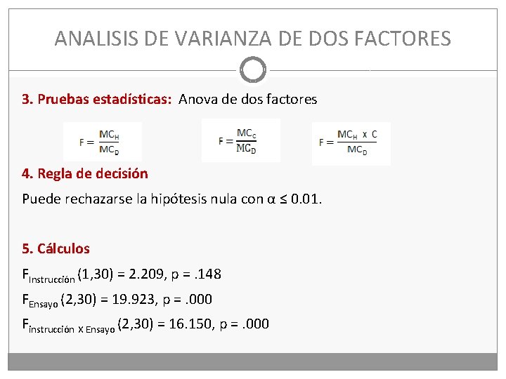 ANALISIS DE VARIANZA DE DOS FACTORES 3. Pruebas estadísticas: Anova de dos factores 4.