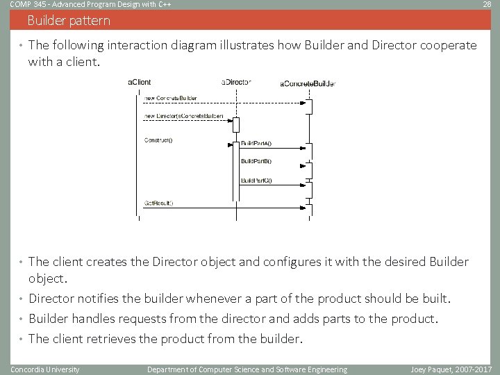 COMP 345 - Advanced Program Design with C++ 28 Builder pattern • The following