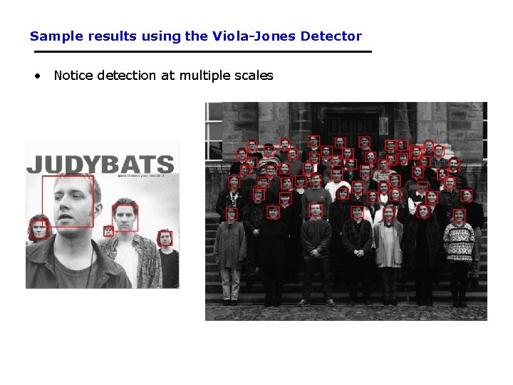 Sample results using the Viola-Jones Detector • Notice detection at multiple scales 