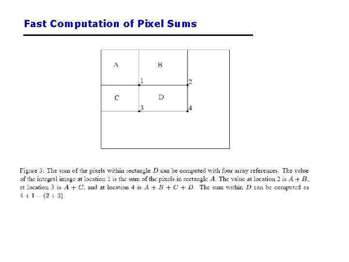 Fast Computation of Pixel Sums 