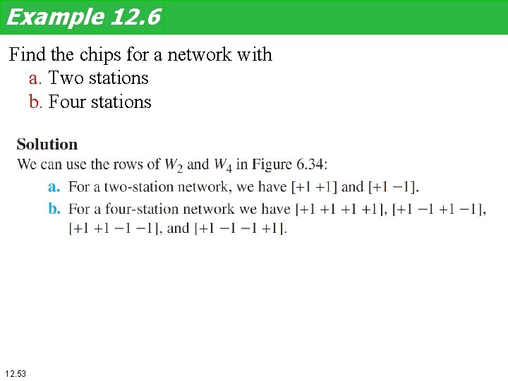 Example 12. 6 Find the chips for a network with a. Two stations b.