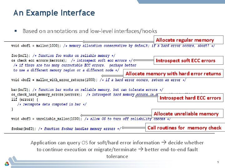 An Example Interface § Based on annotations and low-level interfaces/hooks Allocate regular memory Introspect