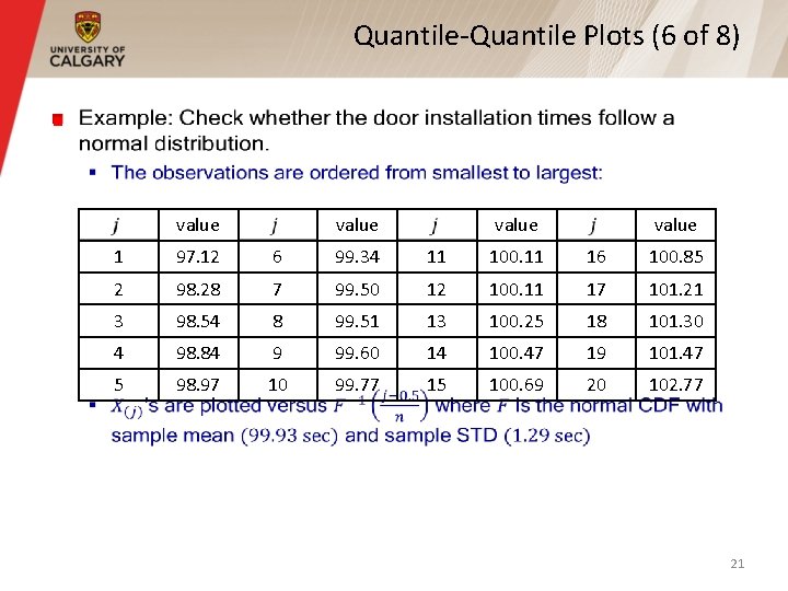 Quantile-Quantile Plots (6 of 8) § value 1 97. 12 6 99. 34 11