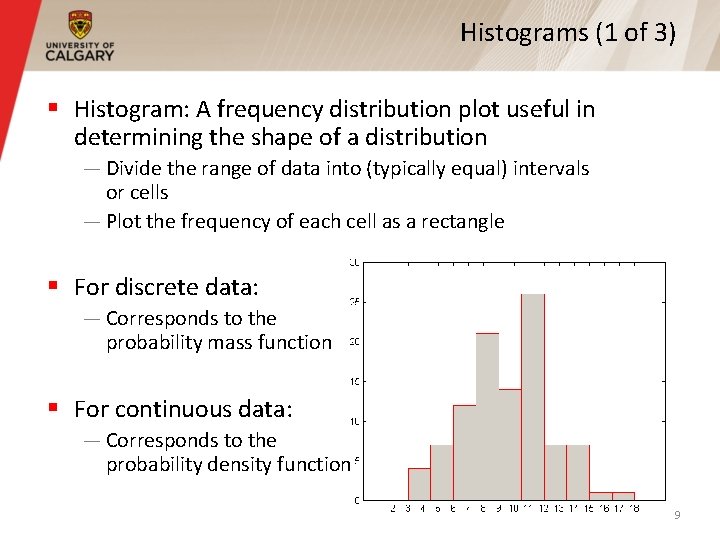 Histograms (1 of 3) § Histogram: A frequency distribution plot useful in determining the