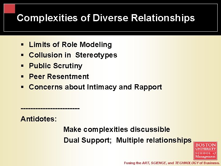 Complexities of Diverse Relationships § § § Limits of Role Modeling Collusion in Stereotypes