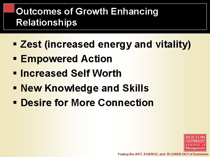 Outcomes of Growth Enhancing Relationships § § § Zest (increased energy and vitality) Empowered