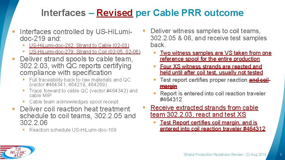 Interfaces – Revised per Cable PRR outcome § Interfaces controlled by US-Hi. Lumidoc-219 and: