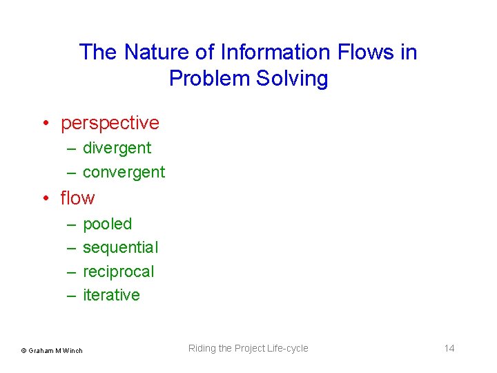 The Nature of Information Flows in Problem Solving • perspective – divergent – convergent
