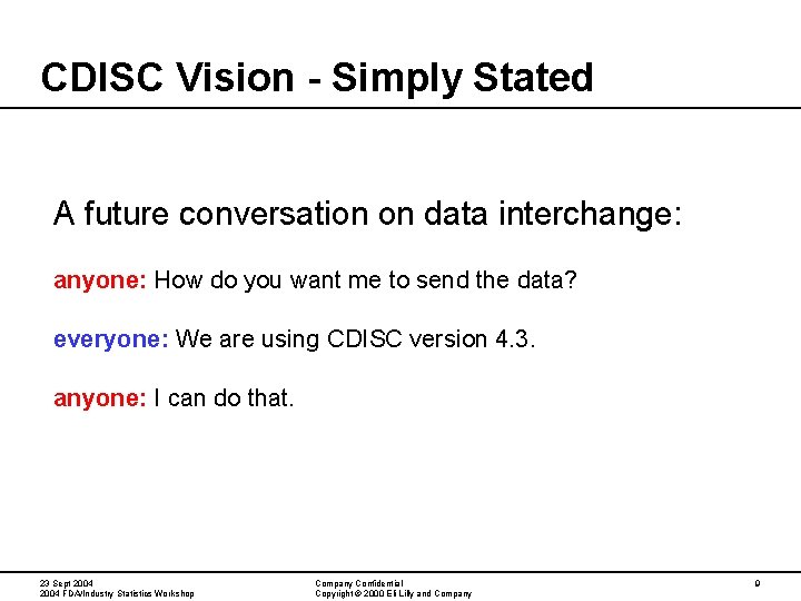 CDISC Vision - Simply Stated A future conversation on data interchange: anyone: How do CDISC Vision - Simply Stated A future conversation on data interchange: anyone: How do