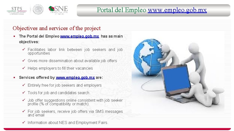 Portal del Empleo www. empleo. gob. mx Objectives and services of the project §