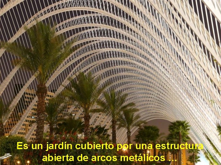 Es un jardín cubierto por una estructura abierta de arcos metálicos … 