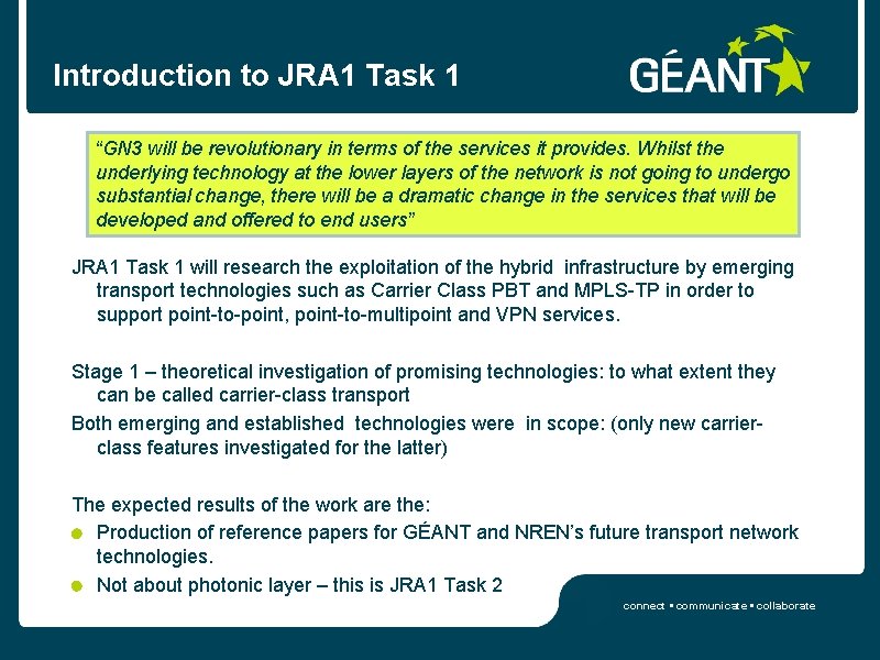 Introduction to JRA 1 Task 1 “GN 3 will be revolutionary in terms of