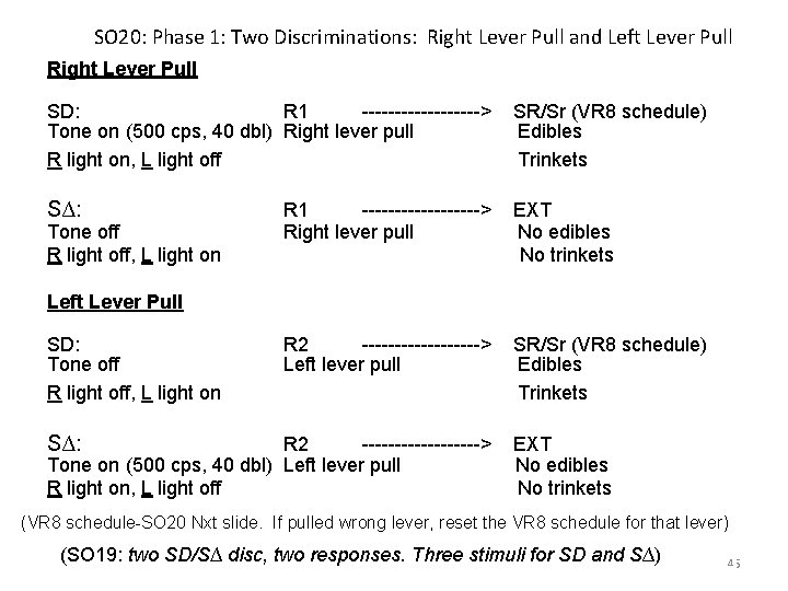 SO 20: Phase 1: Two Discriminations: Right Lever Pull and Left Lever Pull Right