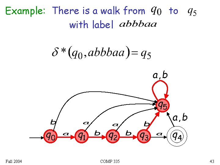 Example: There is a walk from with label Fall 2004 COMP 335 to 43