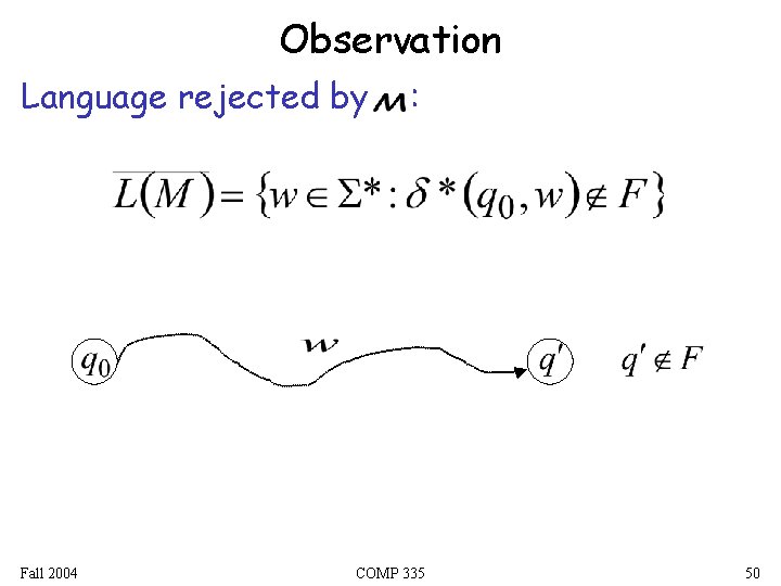Observation Language rejected by Fall 2004 : COMP 335 50 