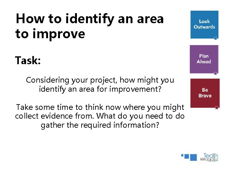 How to identify an area to improve Task: Considering your project, how might you How to identify an area to improve Task: Considering your project, how might you