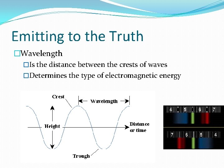 Emitting to the Truth �Wavelength �Is the distance between the crests of waves �Determines