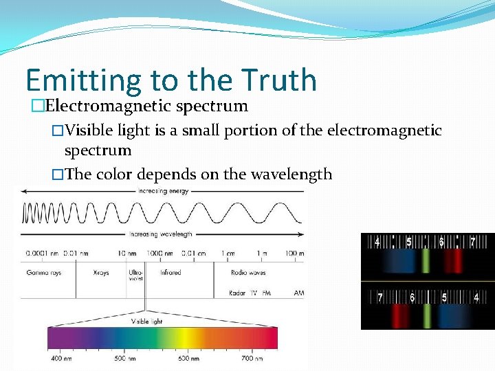 Emitting to the Truth �Electromagnetic spectrum �Visible light is a small portion of the