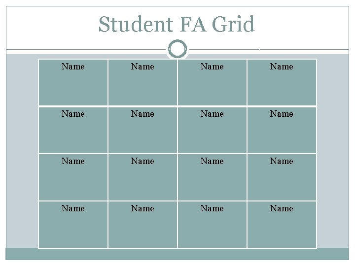Student FA Grid Name Name Name Name Student FA Grid Name Name Name Name