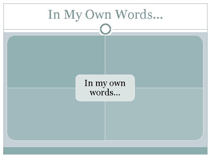 In My Own Words… In my own words… In My Own Words… In my own words…