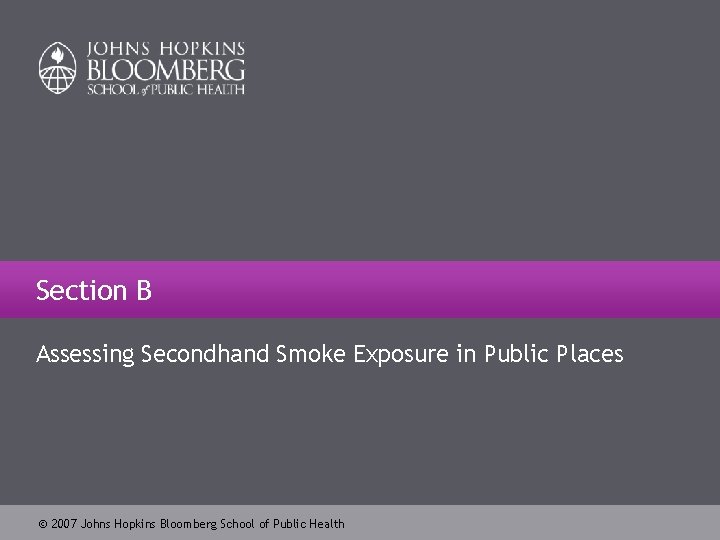 Section B Assessing Secondhand Smoke Exposure in Public Places 2007 Johns Hopkins Bloomberg School