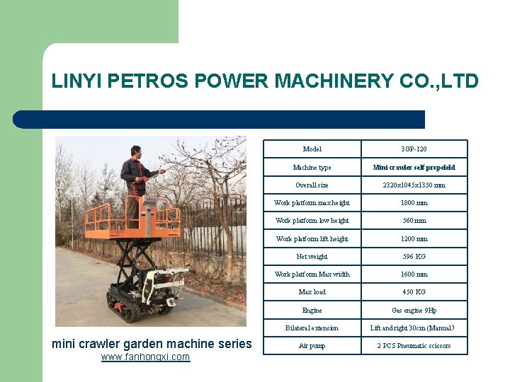 LINYI PETROS POWER MACHINERY CO. , LTD Model 3 GP-120 Machine type Mini crawler