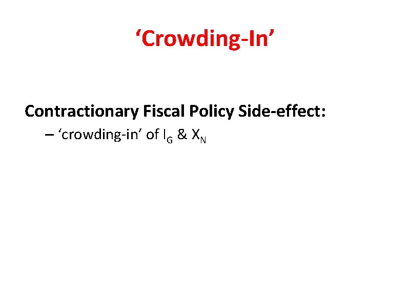 ‘Crowding-In’ Contractionary Fiscal Policy Side-effect: – ‘crowding-in’ of IG & XN 