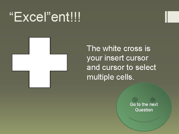 “Excel”ent!!! The white cross is your insert cursor and cursor to select multiple cells.