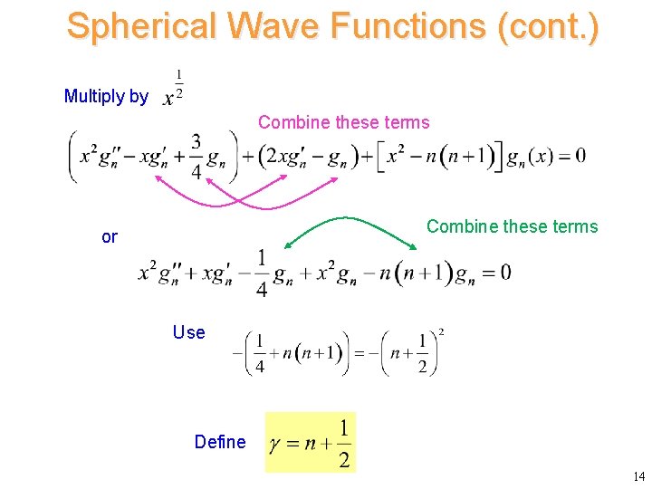 Spherical Wave Functions (cont. ) Multiply by Combine these terms or Use Define 14 Spherical Wave Functions (cont. ) Multiply by Combine these terms or Use Define 14
