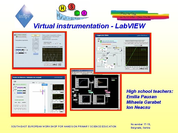 Virtual instrumentation - Lab. VIEW High school teachers: Emilia Pausan Mihaela Garabet Ion Neacsu