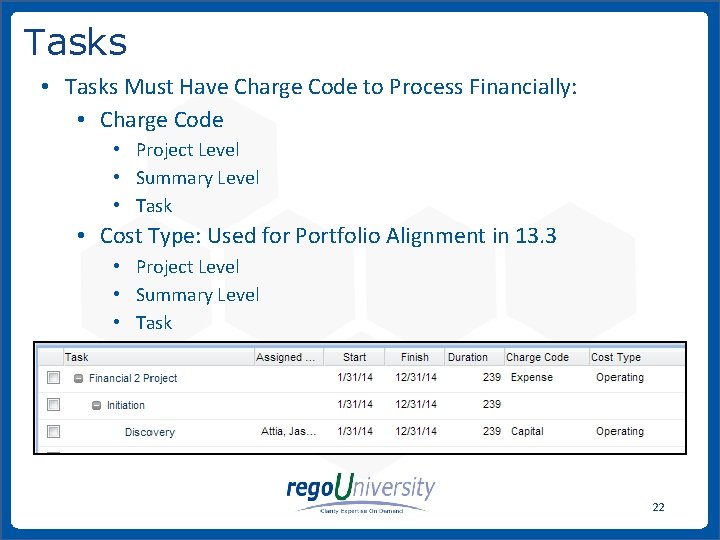 Tasks • Tasks Must Have Charge Code to Process Financially: • Charge Code •