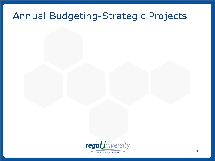 Annual Budgeting-Strategic Projects 31 www. regoconsulting. com Phone: 1 -888 -813 -0444 