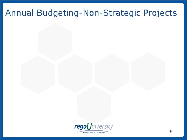 Annual Budgeting-Non-Strategic Projects 34 www. regoconsulting. com Phone: 1 -888 -813 -0444 