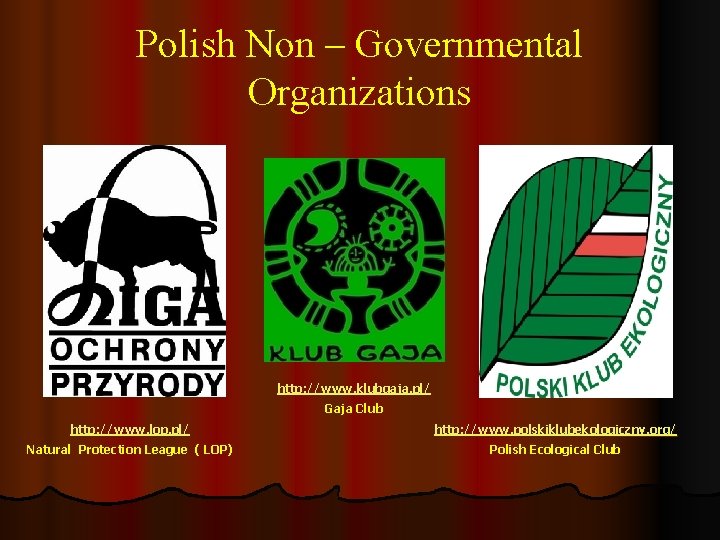 Polish Non – Governmental Organizations http: //www. klubgaja. pl/ Gaja Club http: //www. lop.
