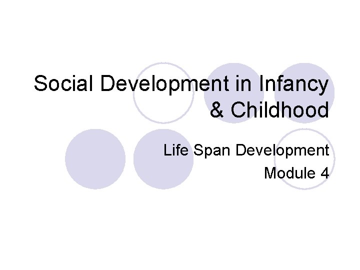 Social Development in Infancy & Childhood Life Span Development Module 4 